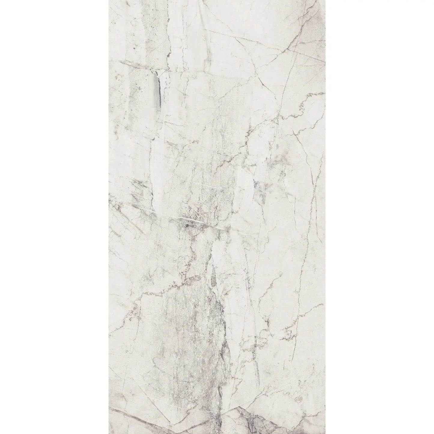 White marble effect porcelain tile with natural grey veining in matte finish and rectangular format, athena bianco
