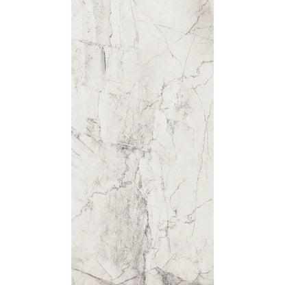White marble effect porcelain tile with natural grey veining in matte finish and rectangular format, athena bianco