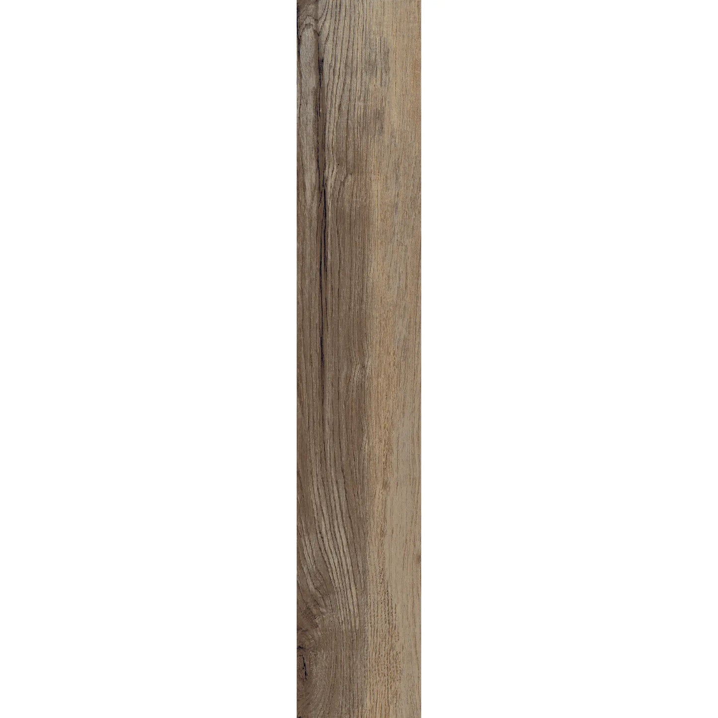 Brown oak wood-effect porcelain tile plank showing natural variation, knots and warm mixed tones – North Wind Melange