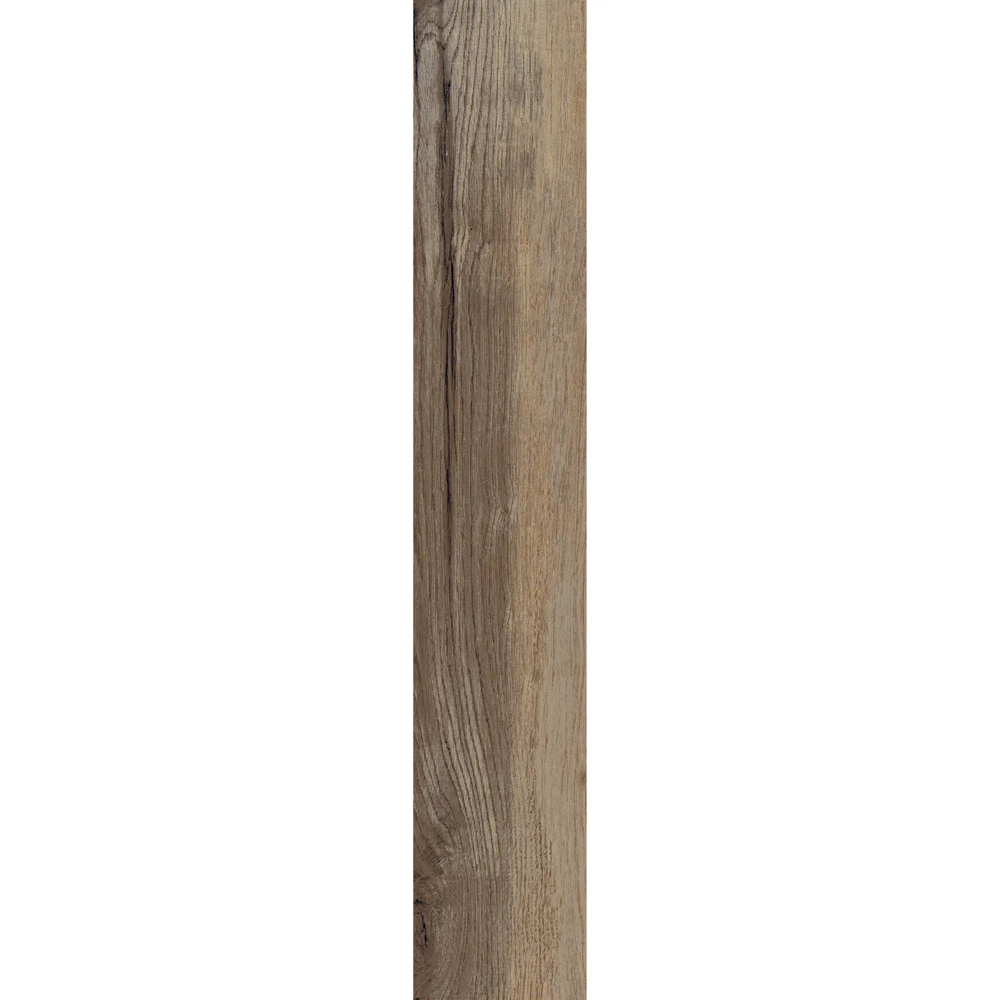 Brown oak wood-effect porcelain tile plank showing natural variation, knots and warm mixed tones – North Wind Melange