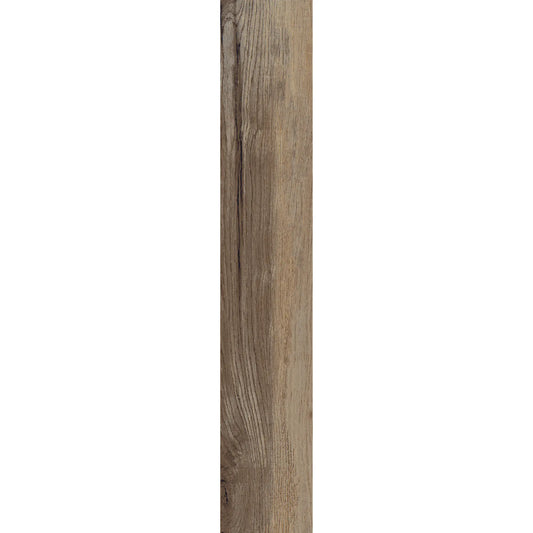Brown oak wood-effect porcelain tile plank showing natural variation, knots and warm mixed tones – North Wind Melange