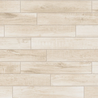 Ivory oak wood-effect porcelain tiles laid in a horizontal pattern showing soft grain and natural texture – North Wind Ivory