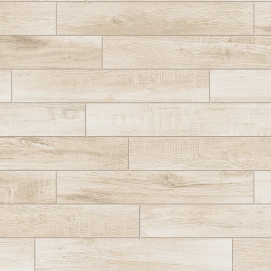Ivory oak wood-effect porcelain tiles laid in a horizontal pattern showing soft grain and natural texture – North Wind Ivory