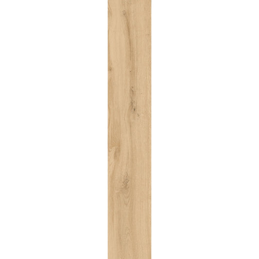 Light oak wood-effect porcelain tile plank showing natural grain and warm texture – Natura Betulla