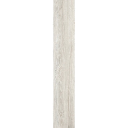 White oak wood-effect porcelain tile plank showing natural light grain and smooth texture – Skyline White