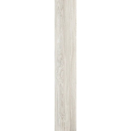 White oak wood-effect porcelain tile plank showing natural light grain and smooth texture – Skyline White